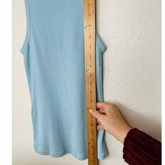 7 For All Mankind Baby Blue High Neck Ribbed Tank Top M - Picture 9 of 9